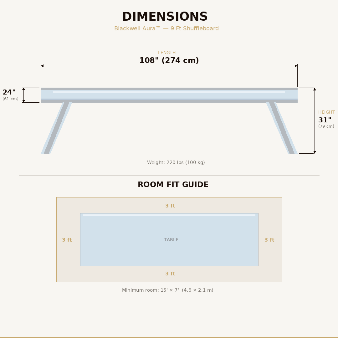 Glass Shuffleboard Table 9 Ft – Blackwell Aura™