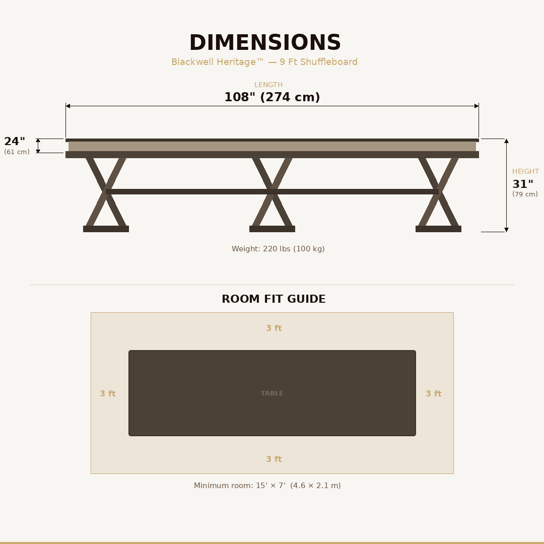 Solid Wood Shuffleboard Table 9 Ft – Blackwell Heritage™