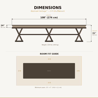 Solid Wood Shuffleboard Table 9 Ft – Blackwell Heritage™