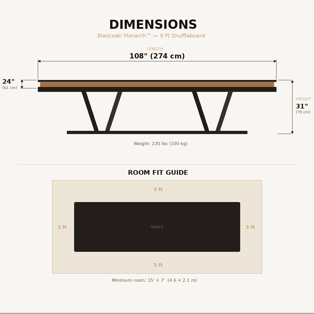 Luxury Walnut Shuffleboard Table 9 Ft – Blackwell Monarc™