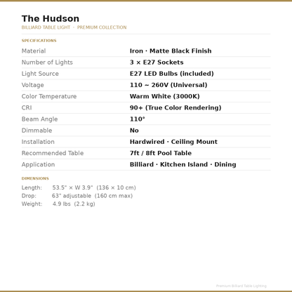 Pool Table Light – Blackwell Hudson™
